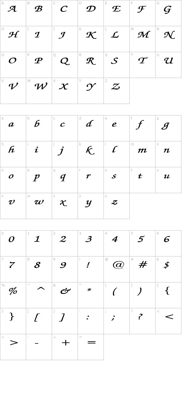 ExchequerScriptExtended Bold character map