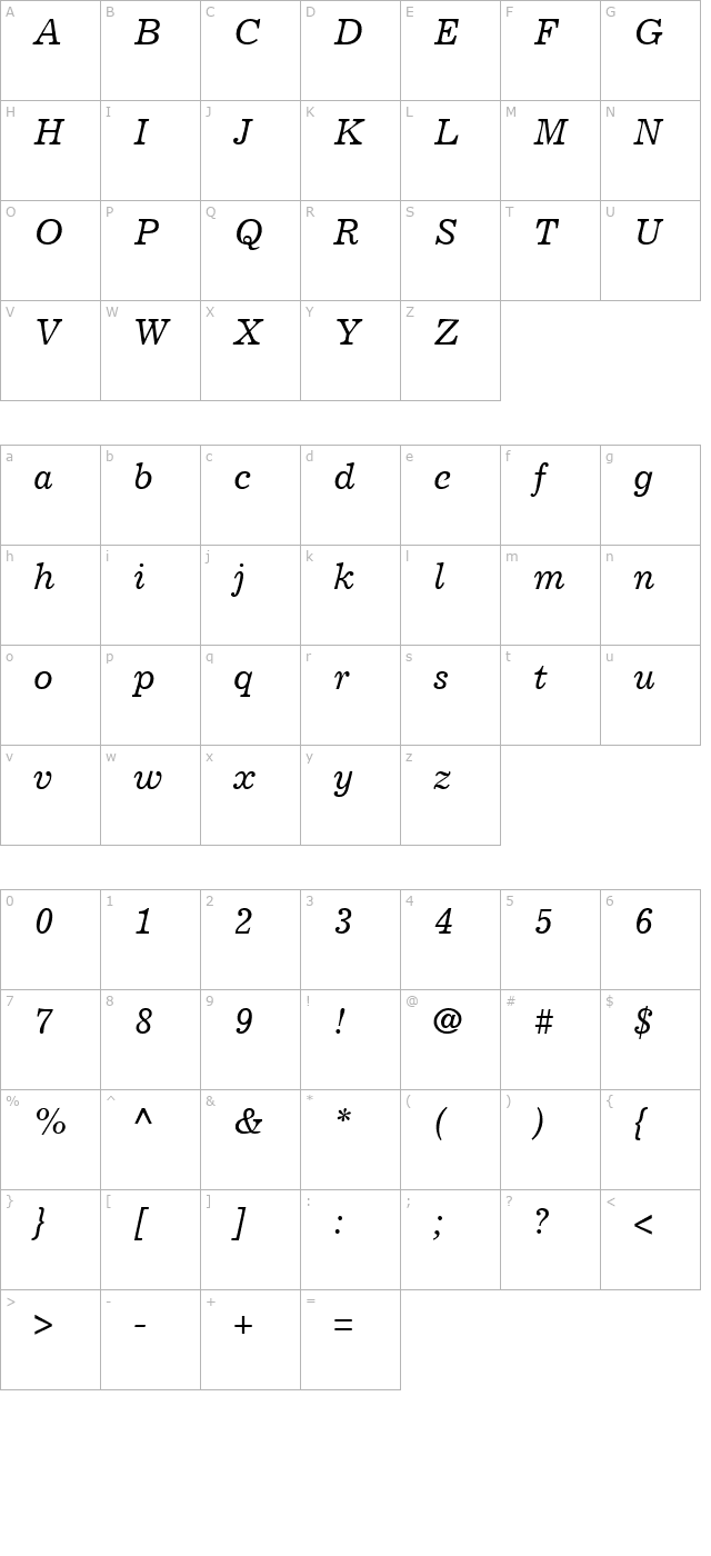 Exemplary-RegularItalic character map