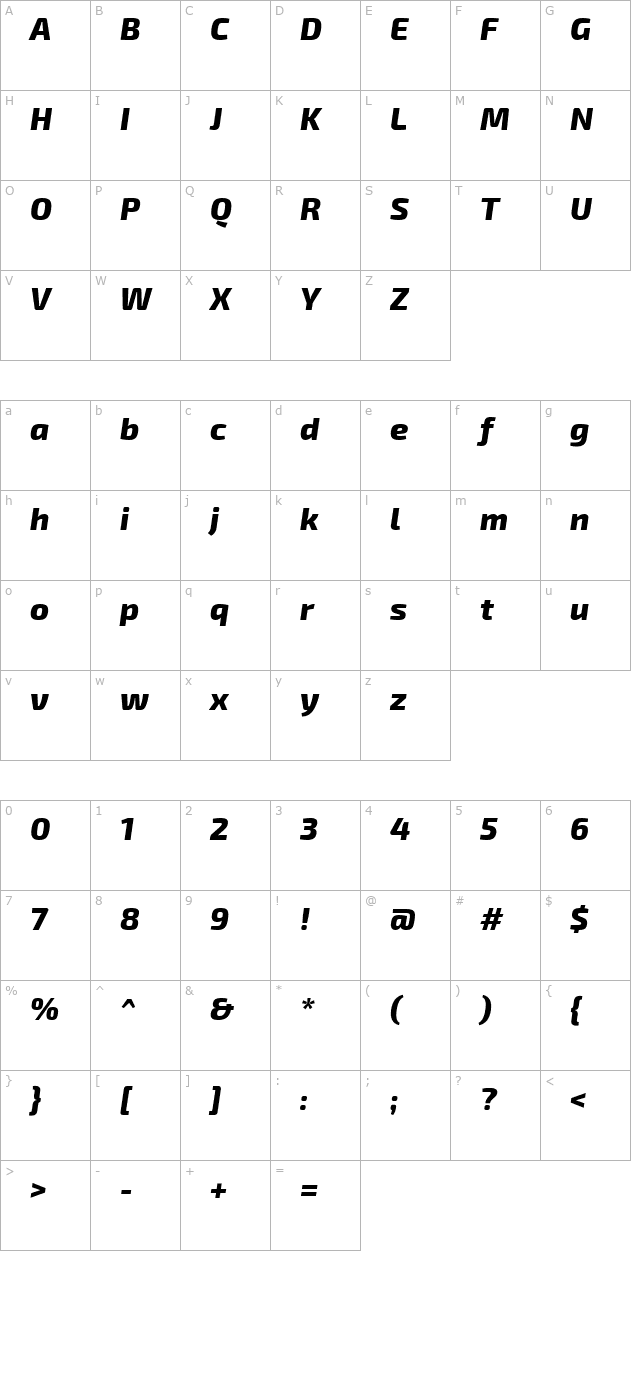 Exo 2 Extra Bold Italic character map