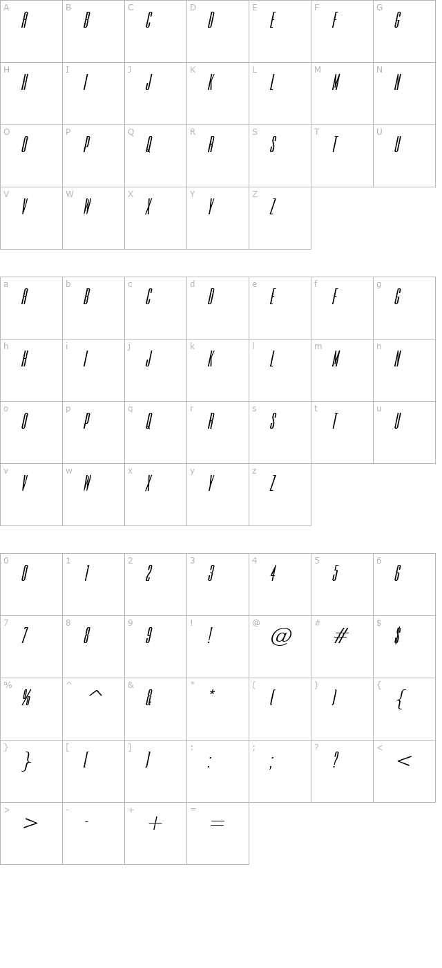 expel-bolditalic character map