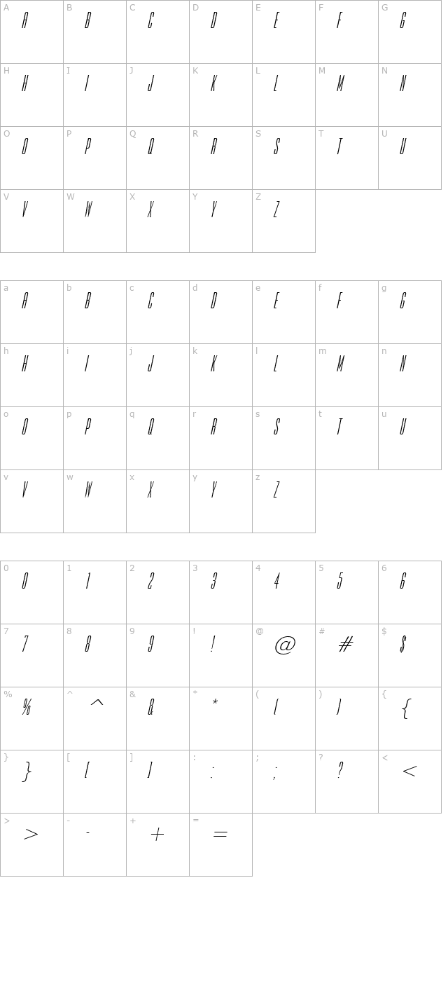 Expel Italic character map