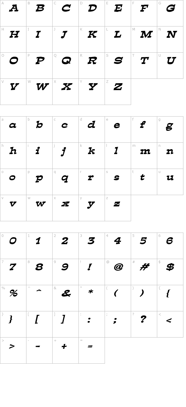 Expose Wide BoldItalic character map