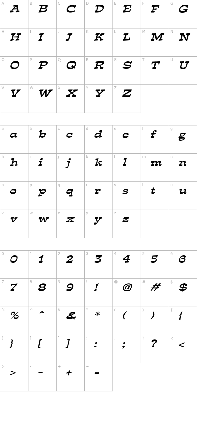 Expose Wide Italic character map