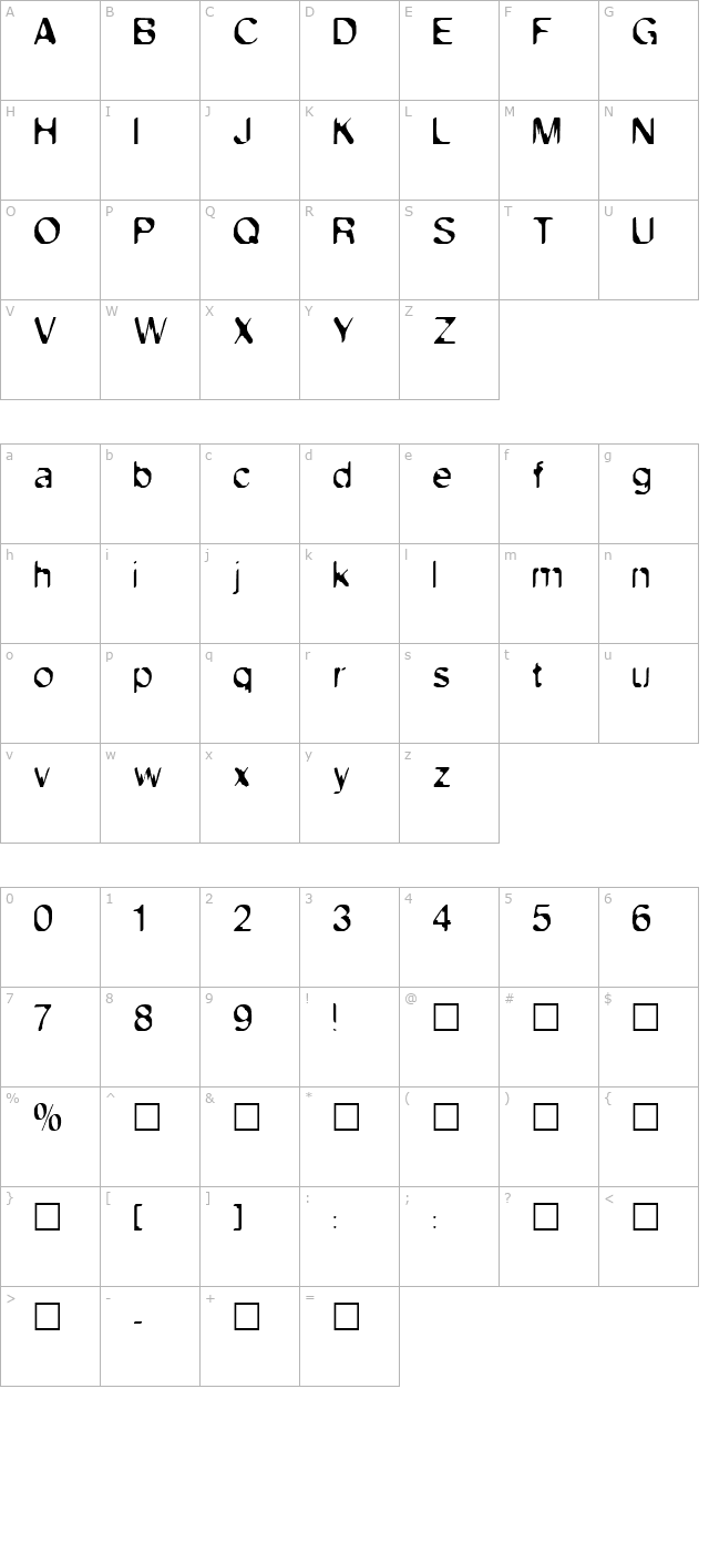 exsect-regular character map