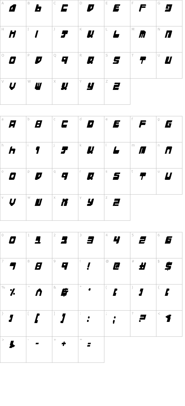 Extechchop Condensed character map