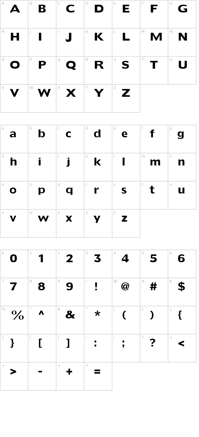 Extens SSi Bold character map