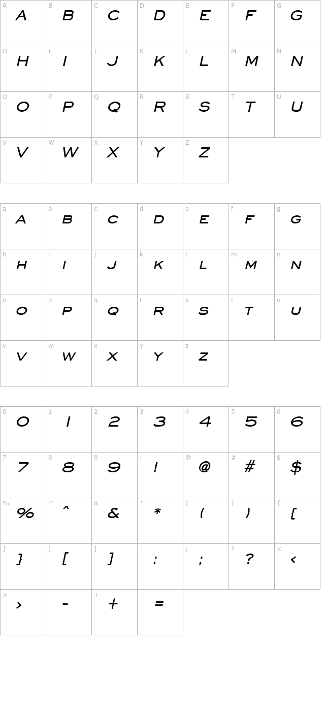 Eye glass Bold Italic character map