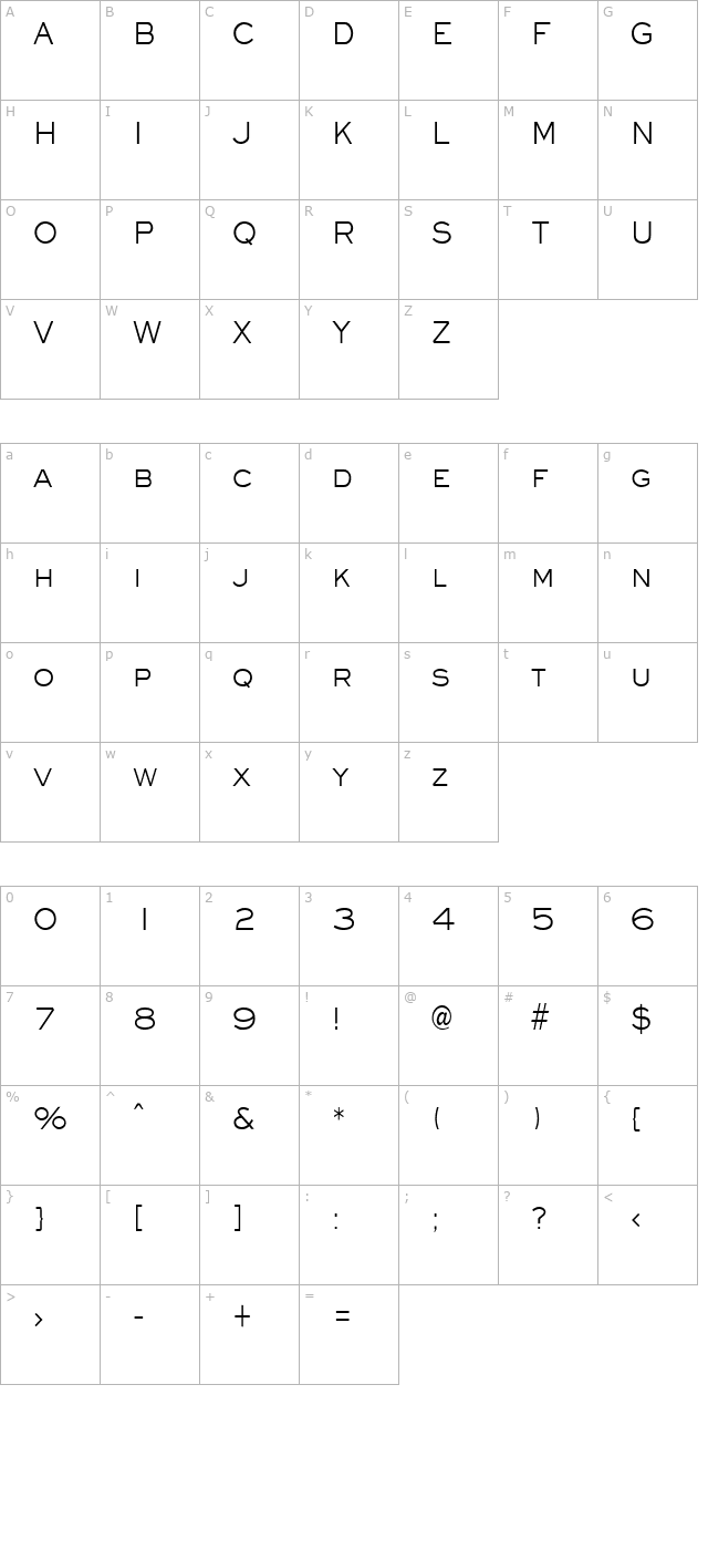 Eye glass Condensed Normal character map