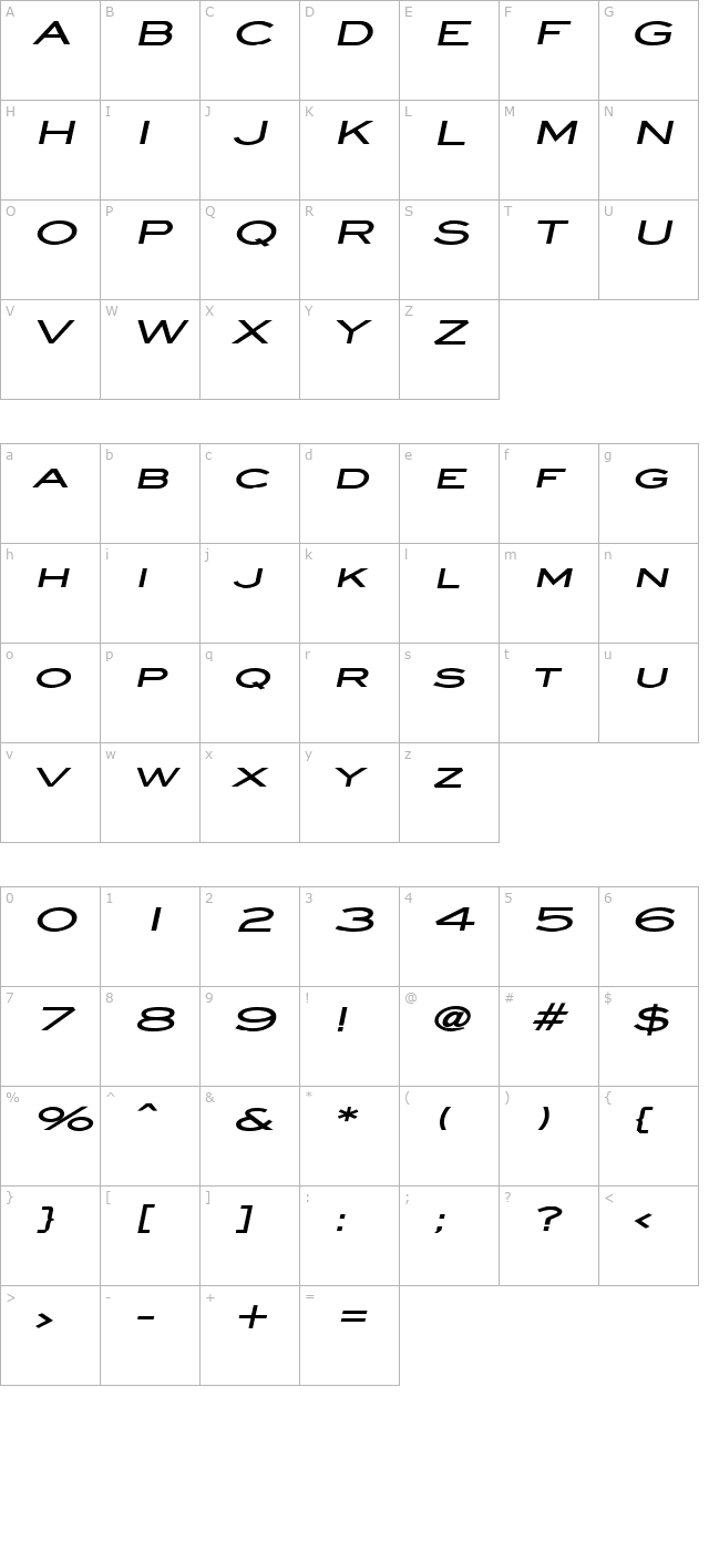 eye-glass-extended-bold-italic character map