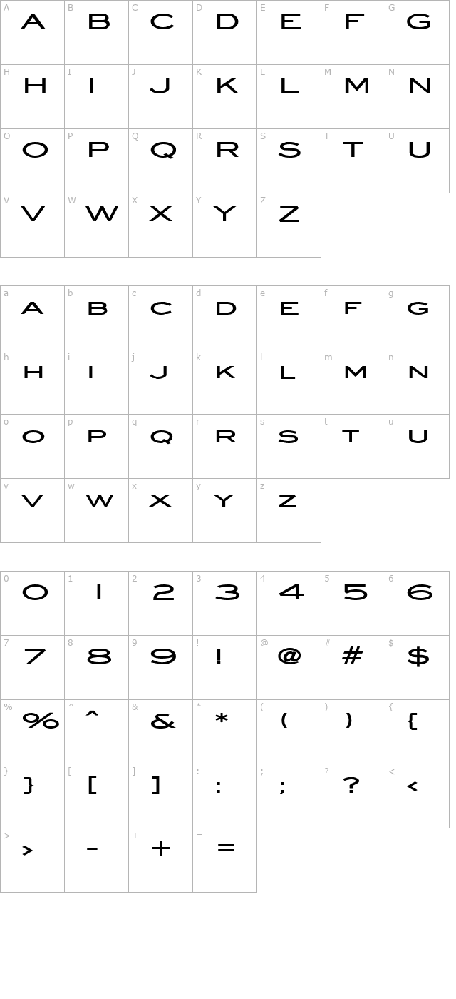 Eye glass Extended Bold character map