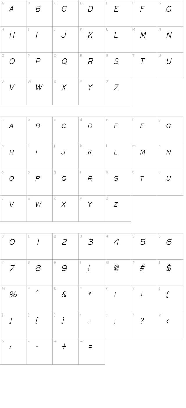 Eye glass Thin Italic character map