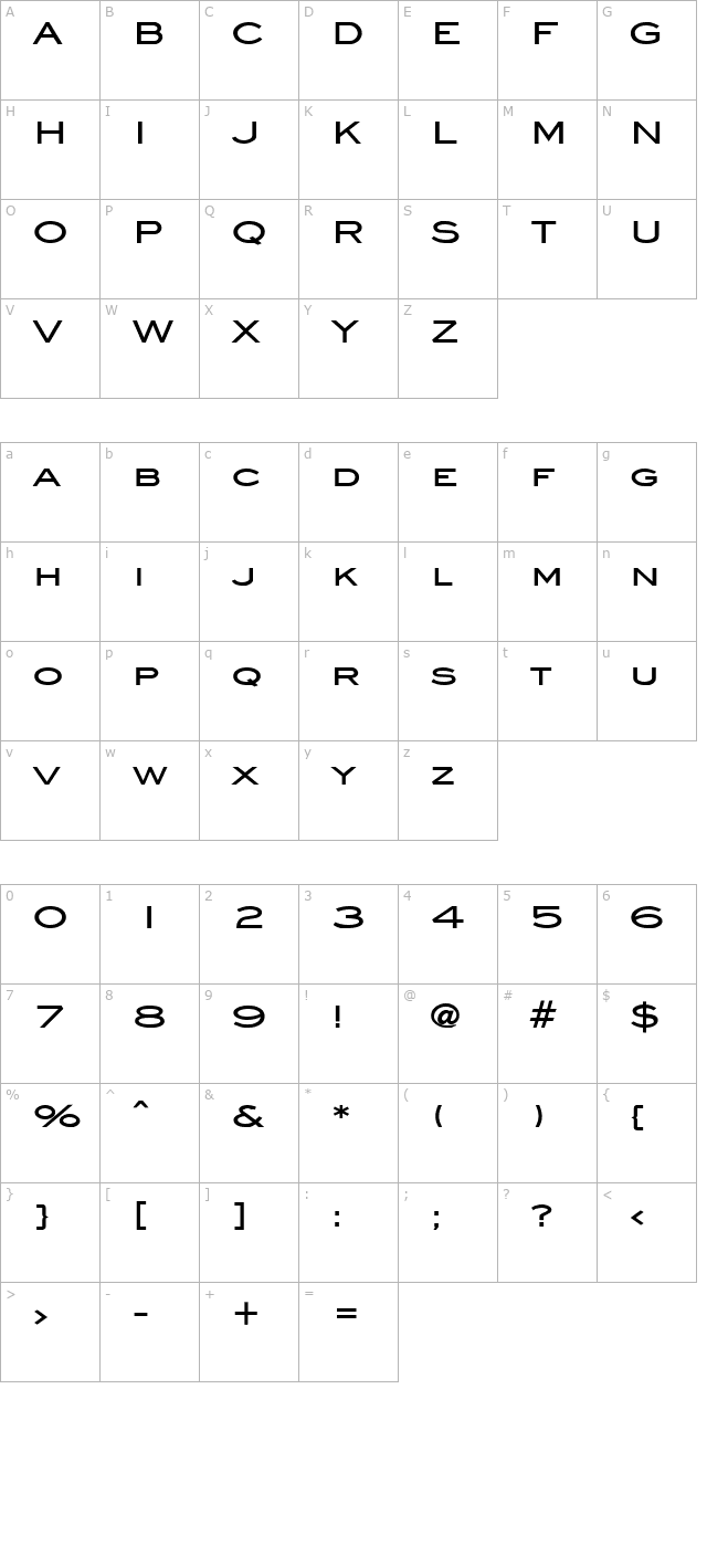 Eye glass Wide Bold character map