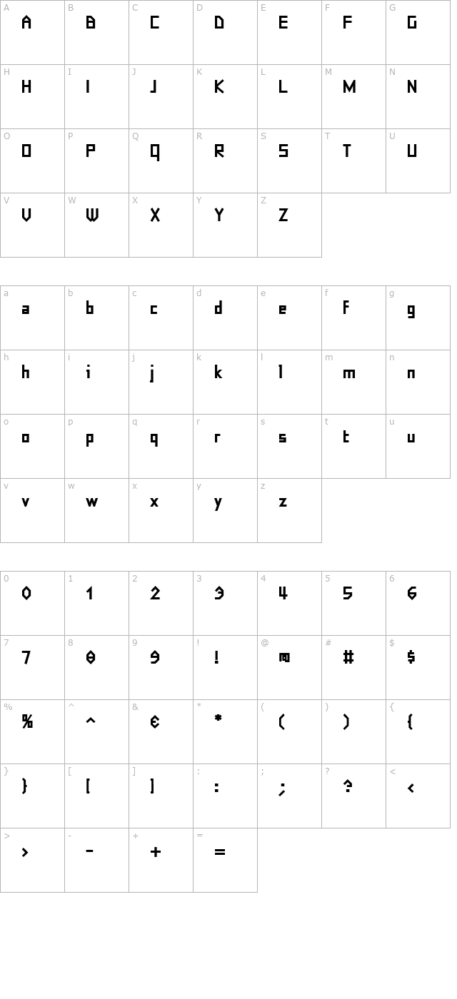 Eyebel Bold character map