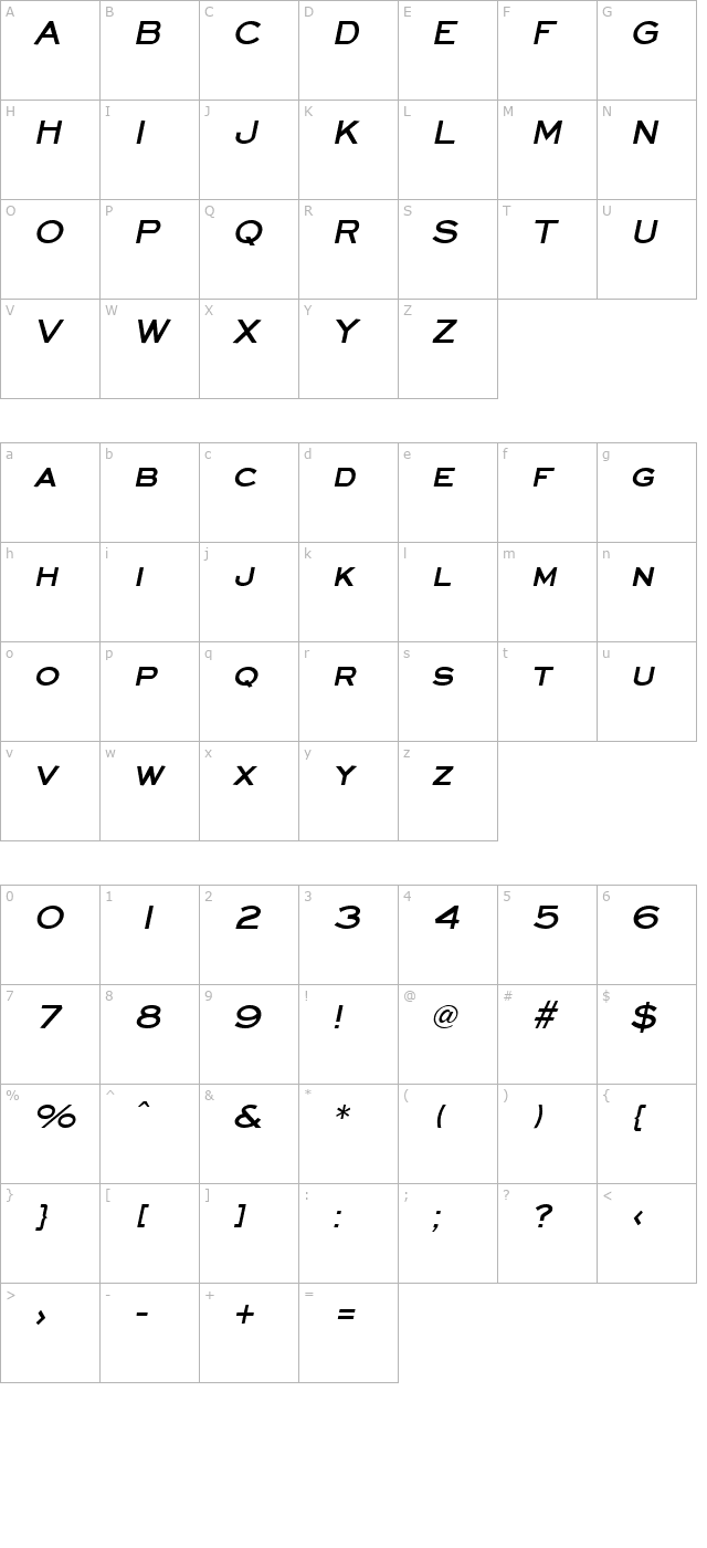 Eyechart Bold Italic character map