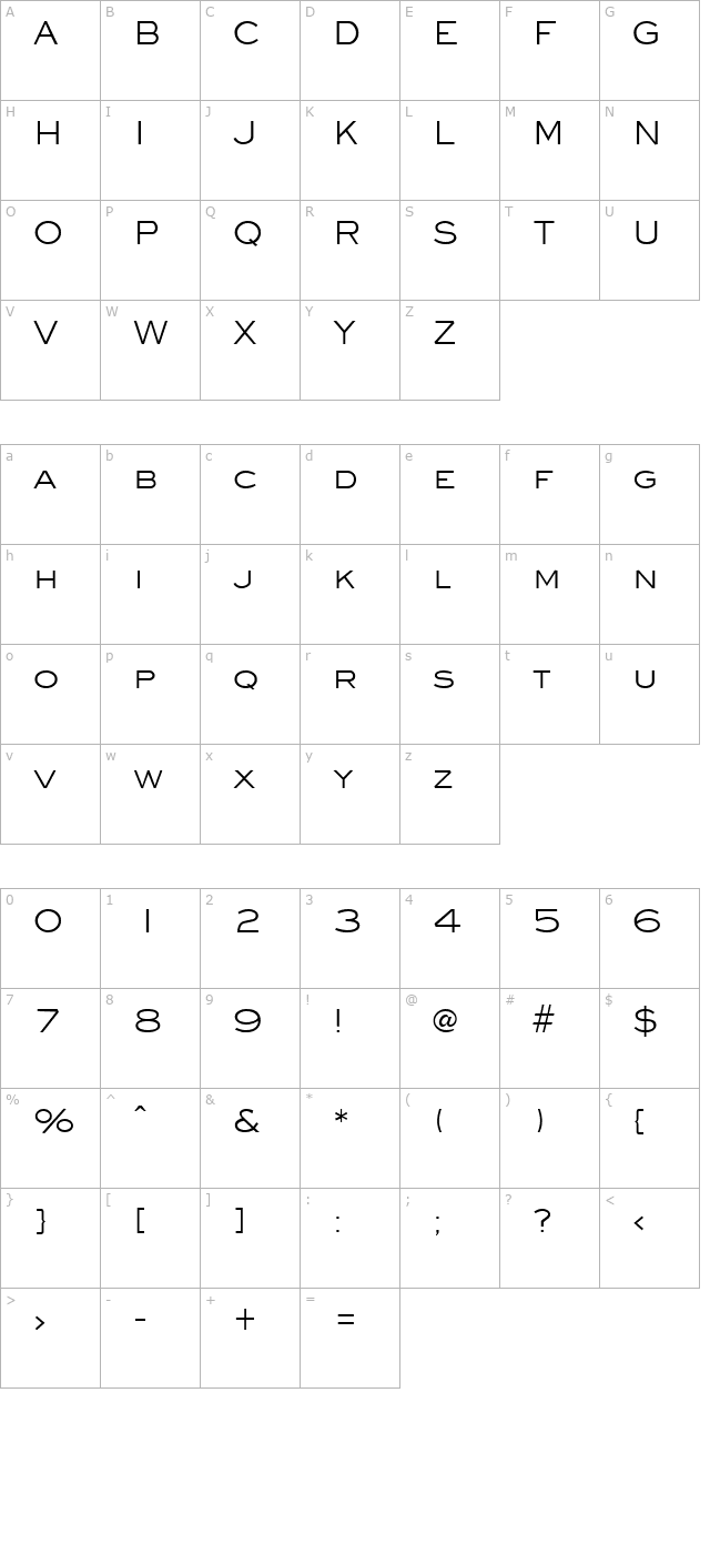 Eyechart Regular character map