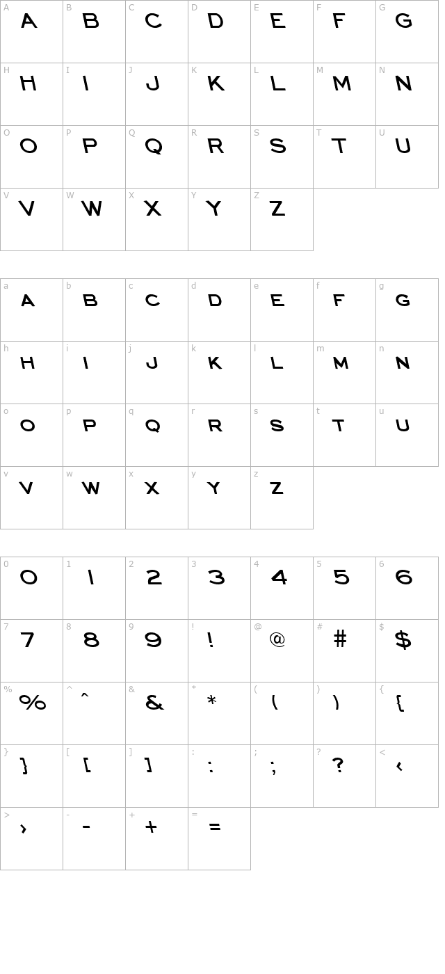 eyechartbackslant-bold character map