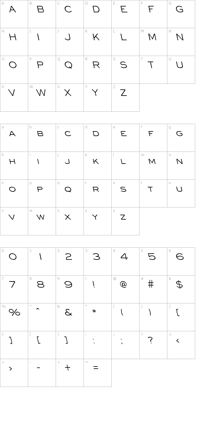 eyechartbackslant-regular character map