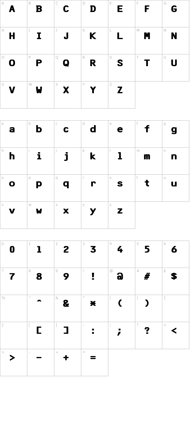 F25 Bank Printer Bold OTF character map