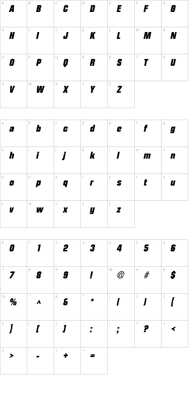 FacetBlack Italic character map