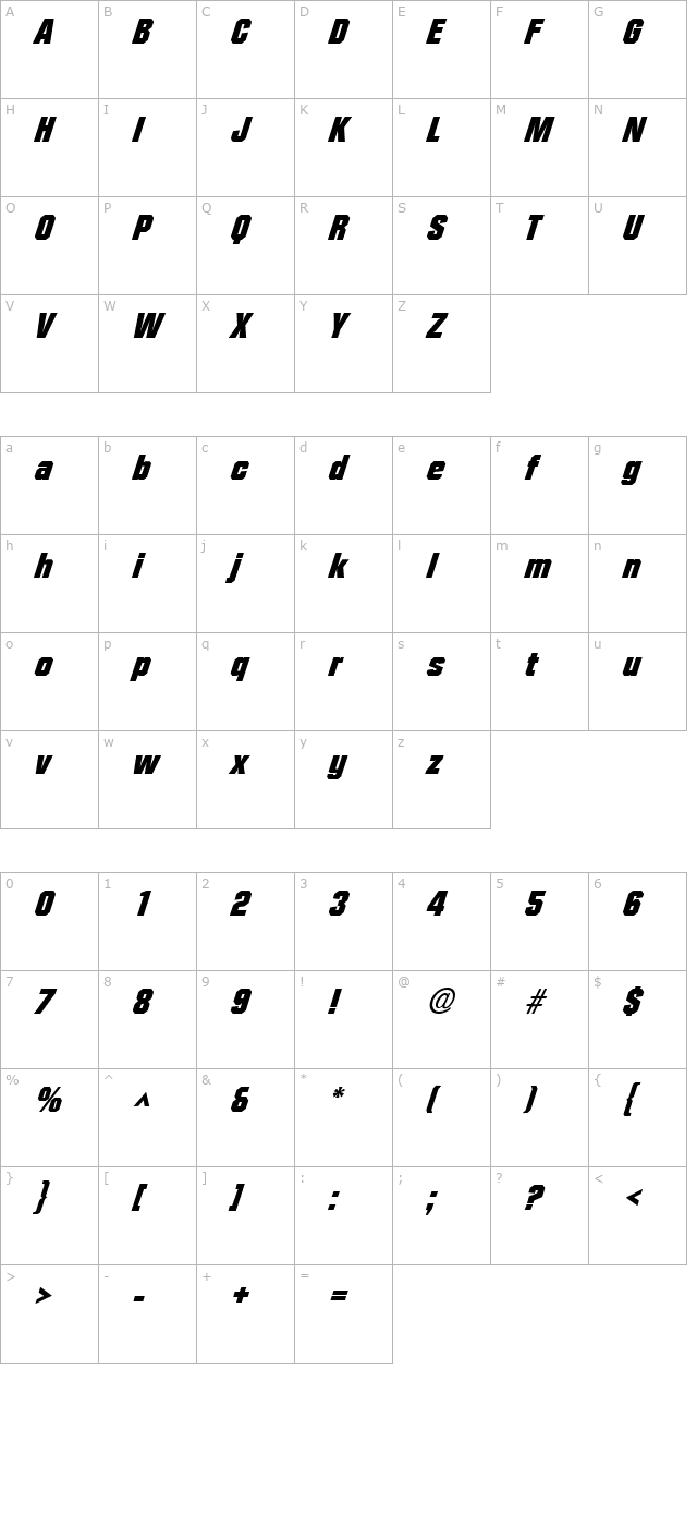 FacetBlack-Xitalic Regular character map