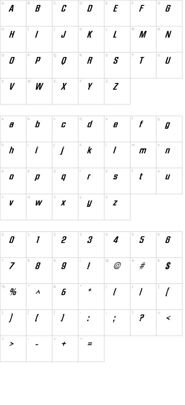 facetextrabold-xitalic-regular character map