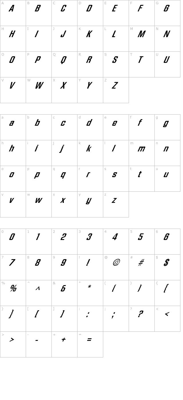 facetextrabold-xxitalic-regular character map