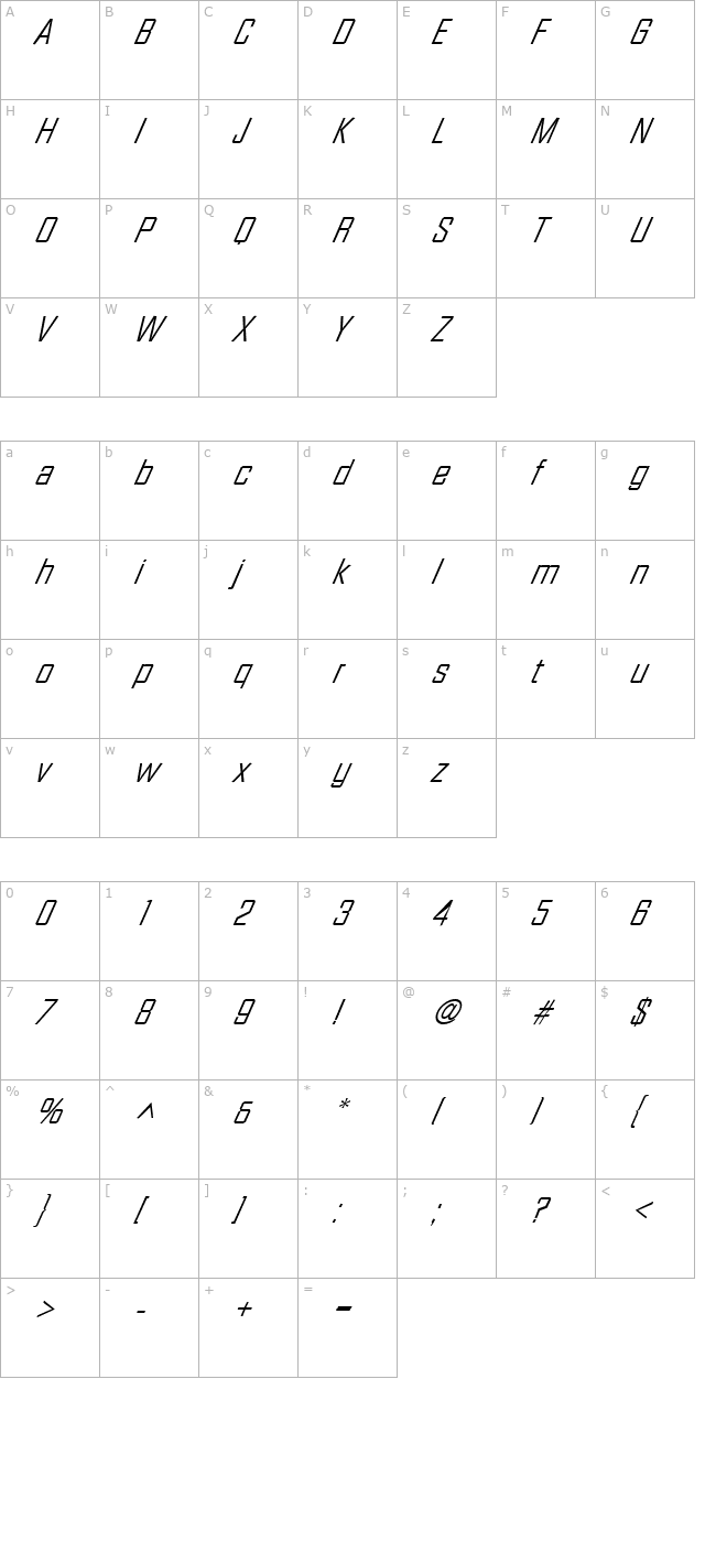 facetlight-xxitalic-regular character map