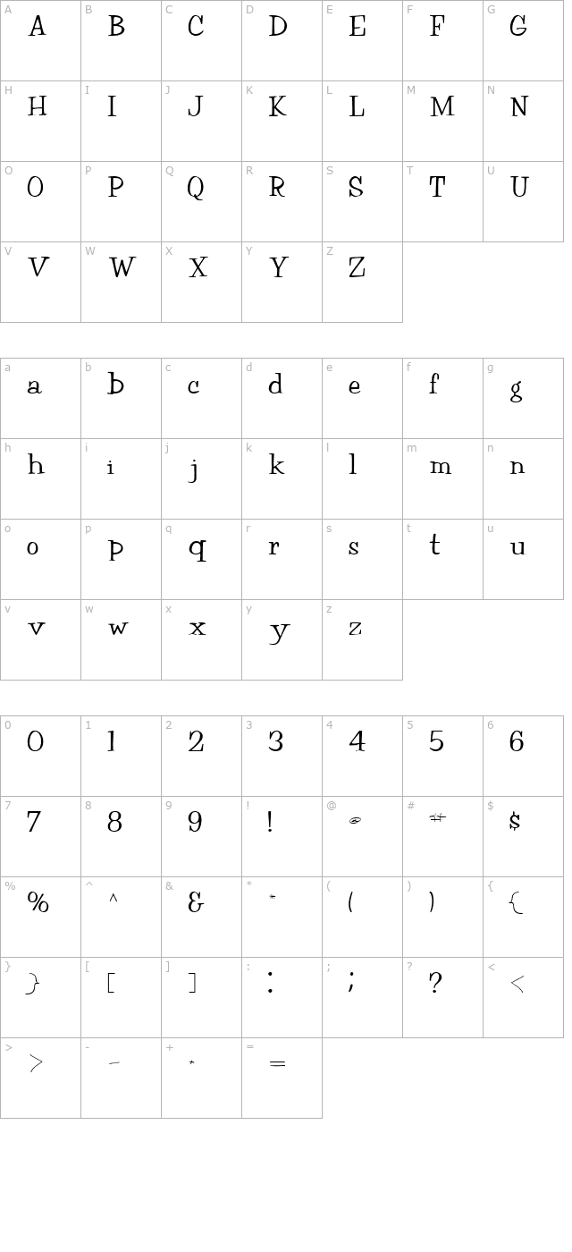 fairchild85-regular-ttext character map