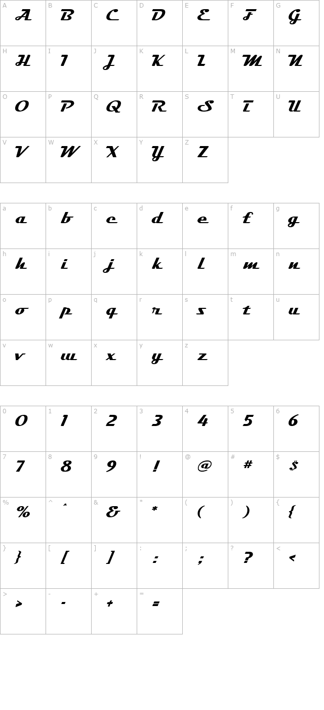 fairlane-regular character map