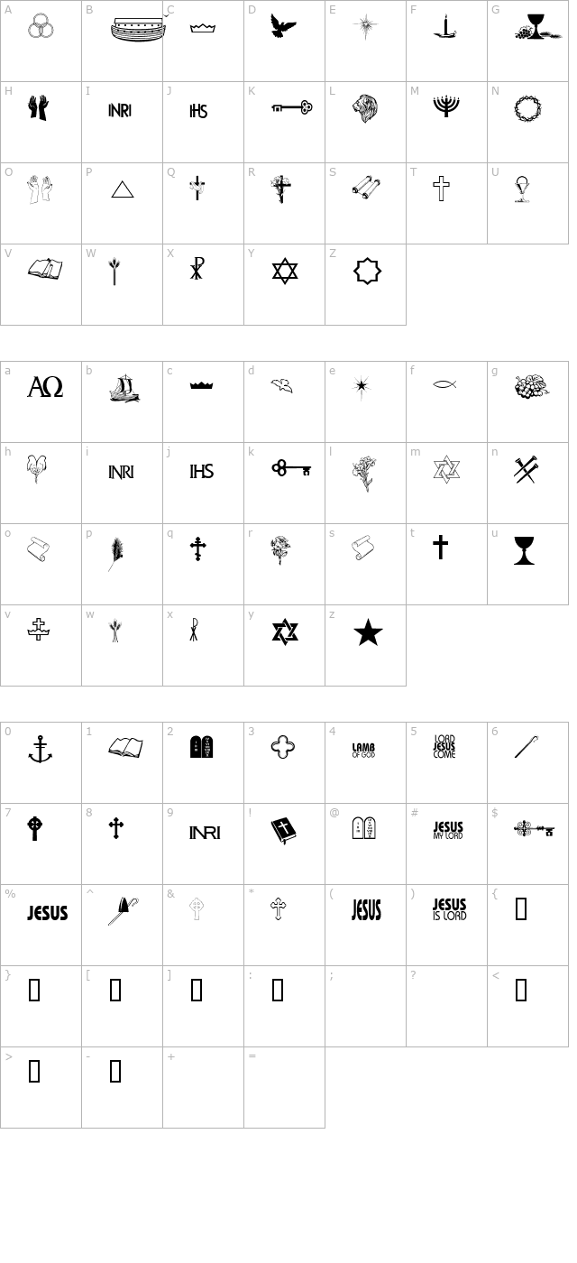 Faith Ornaments character map