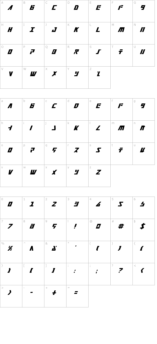 falconhead-condensed-italic character map