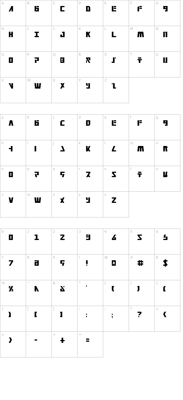 Falconhead Condensed character map