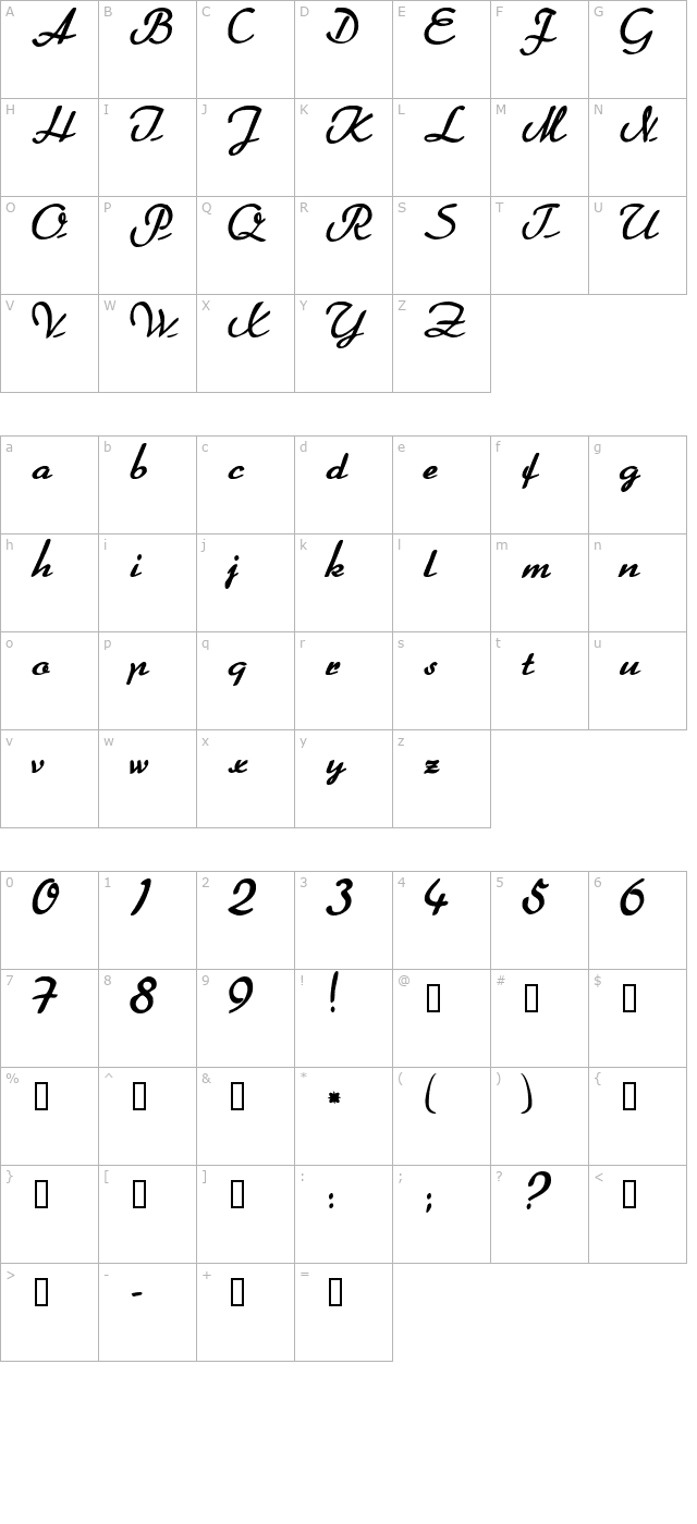 FalironScriptSSK Bold character map