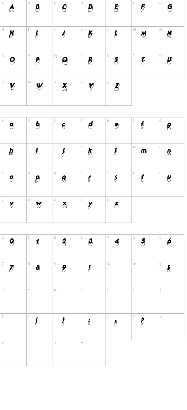 Falkville3D Italic character map