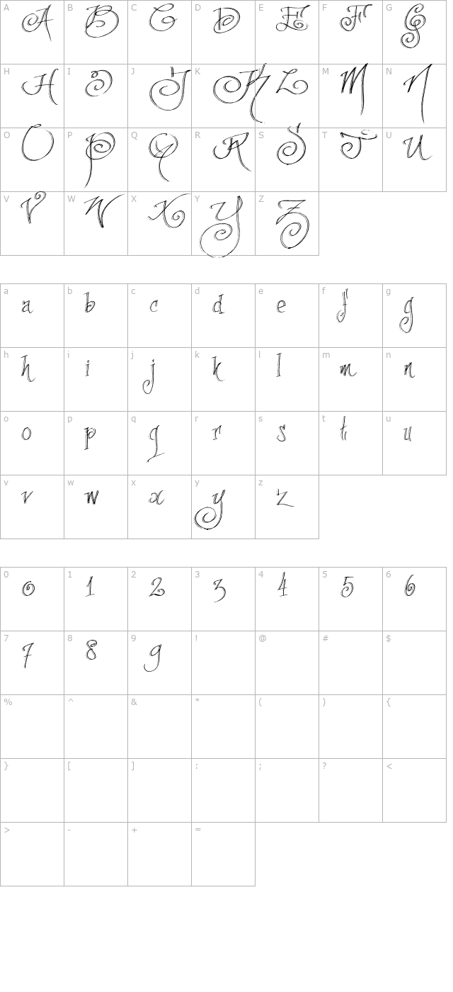 fancypens-otf character map