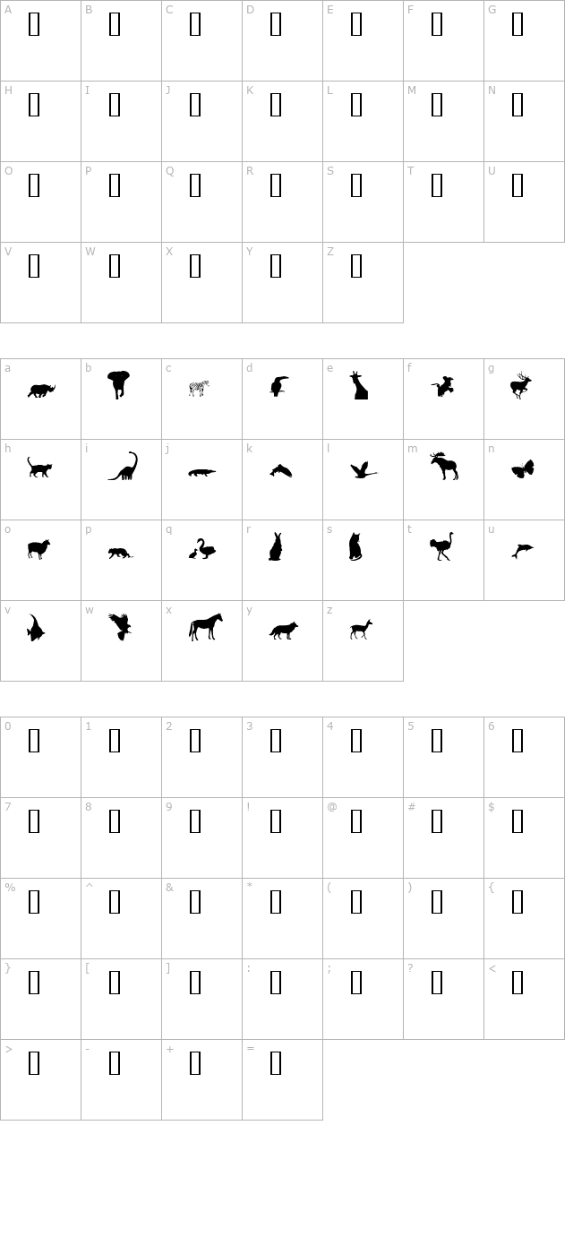 Fantas Animals character map