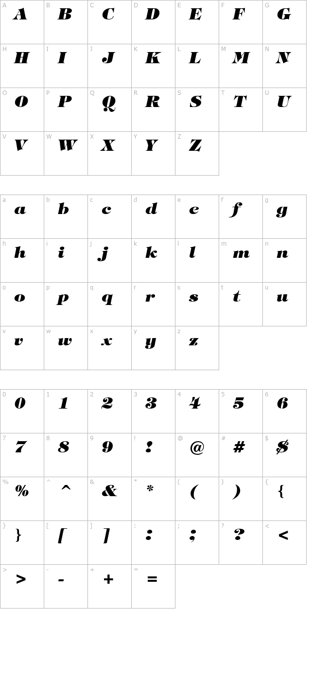 fantasy-heavy-italic character map