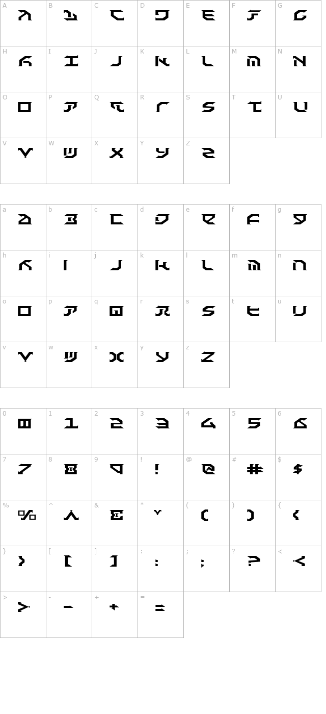 Fantazian Expanded character map