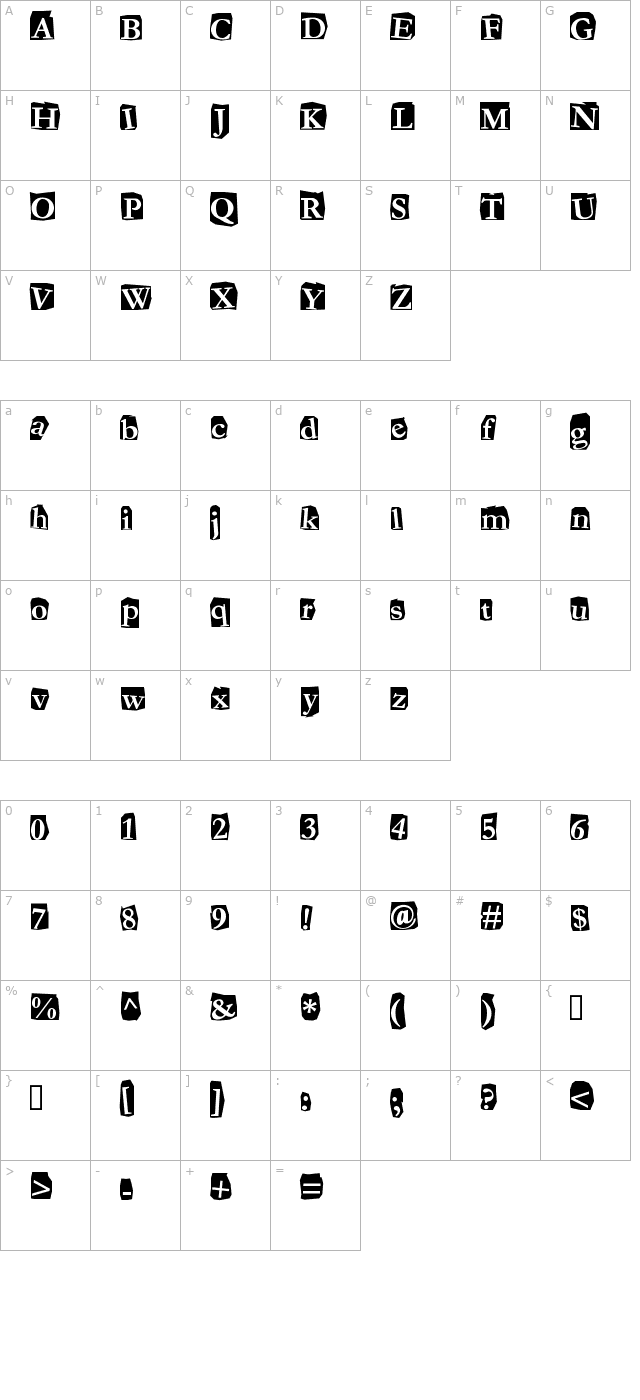 Fanzine character map