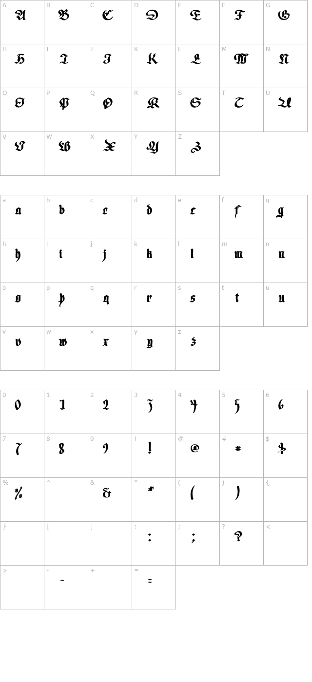 faustus-bold character map