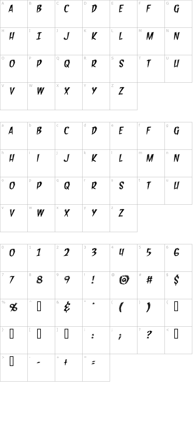 Feedback BB Italic character map