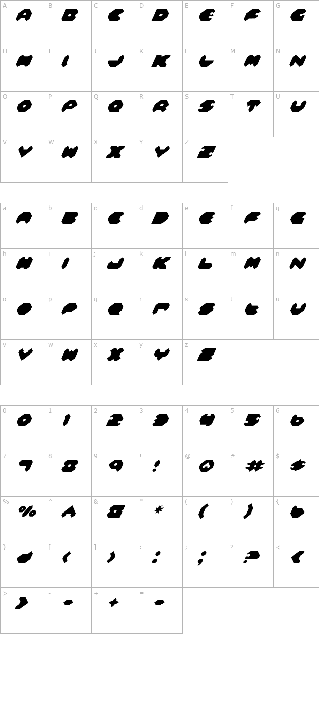 Feldercarb Italic character map