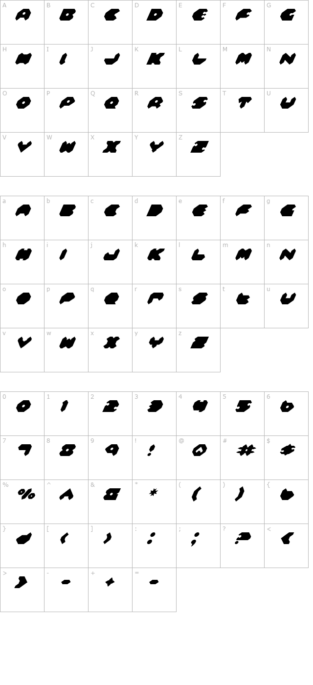 feldercarb-italic character map