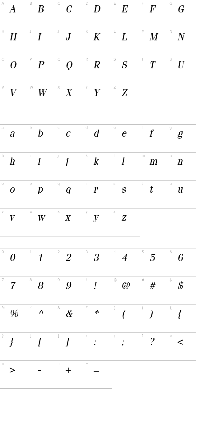 felicia-italic character map