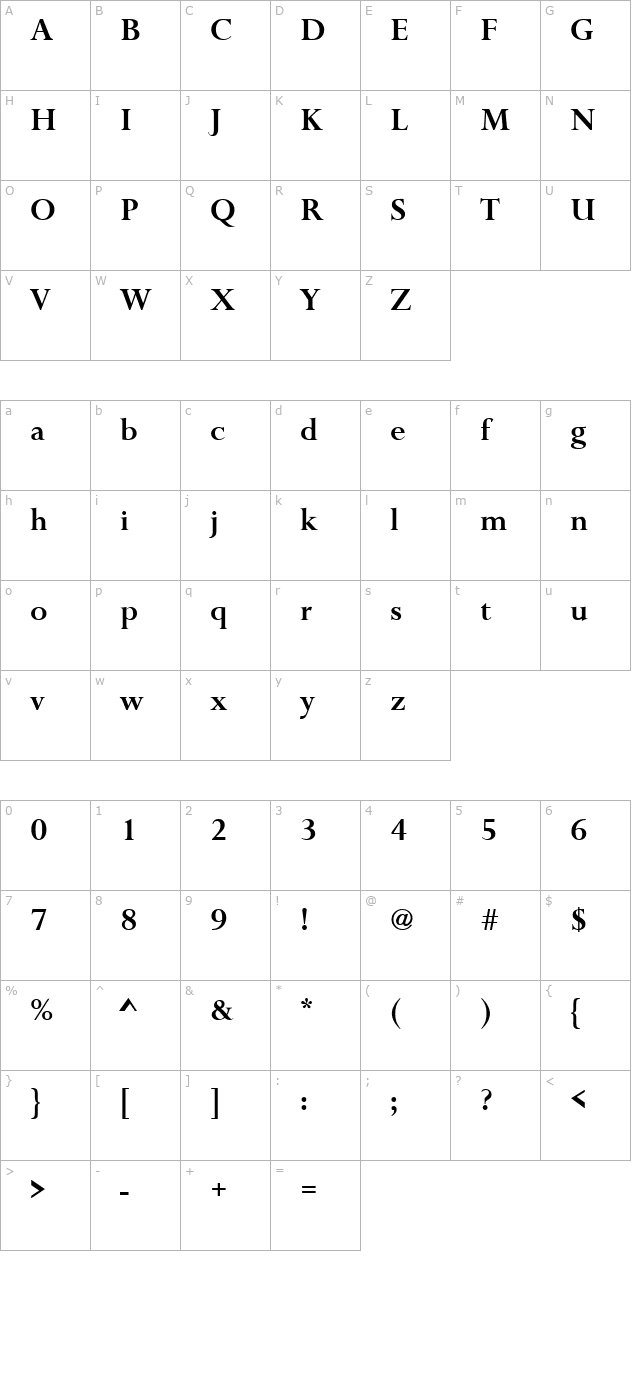 Felicity Bold character map