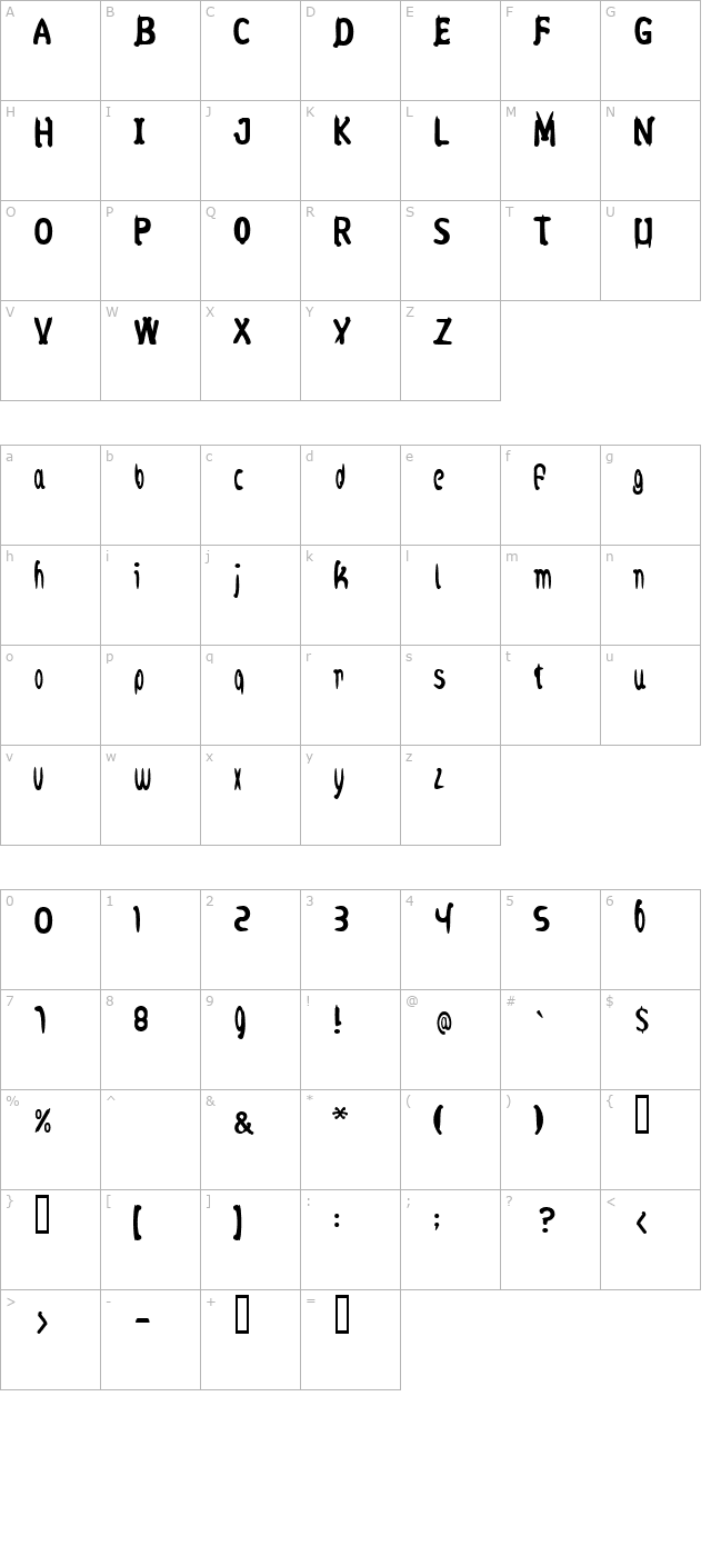 felt-script-encombered character map