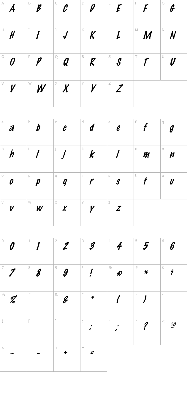 FeltMark Italic character map