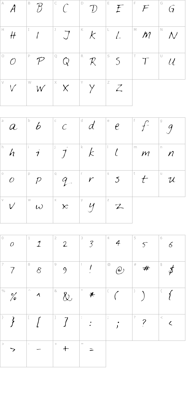 Feltpen character map
