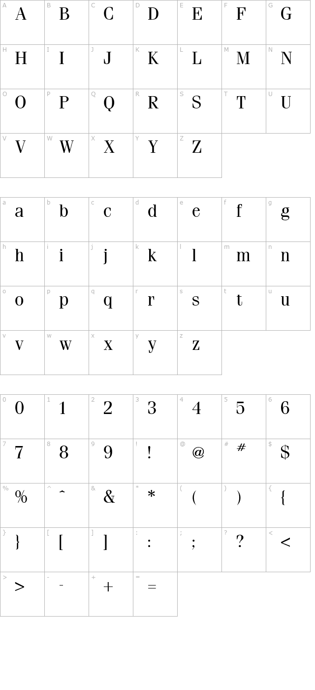 fenice-regular character map