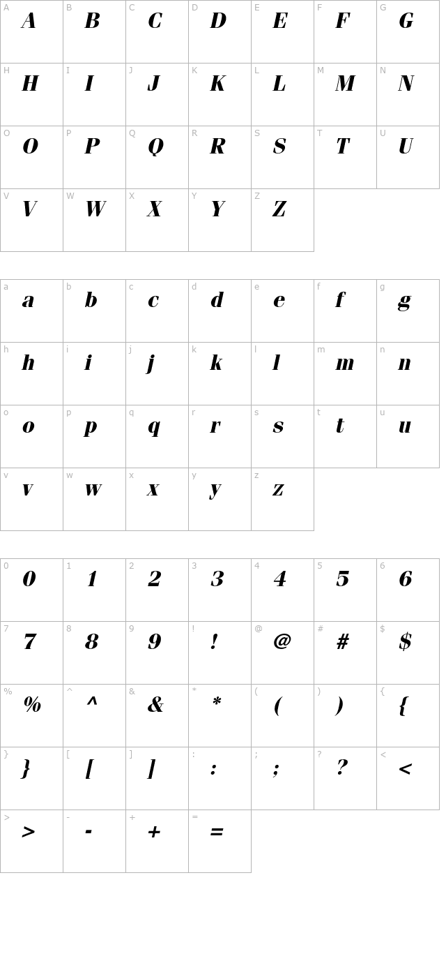 fenicestd-boldoblique character map